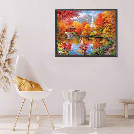 Autumn Lake View - Full Round Drill Diamond Painting 40*30CM