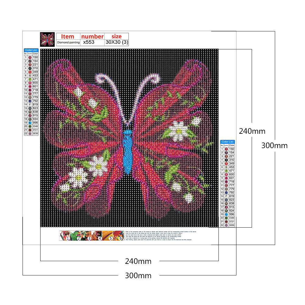 Embroidered Butterfly - Full Round Drill Diamond Painting 30*30CM