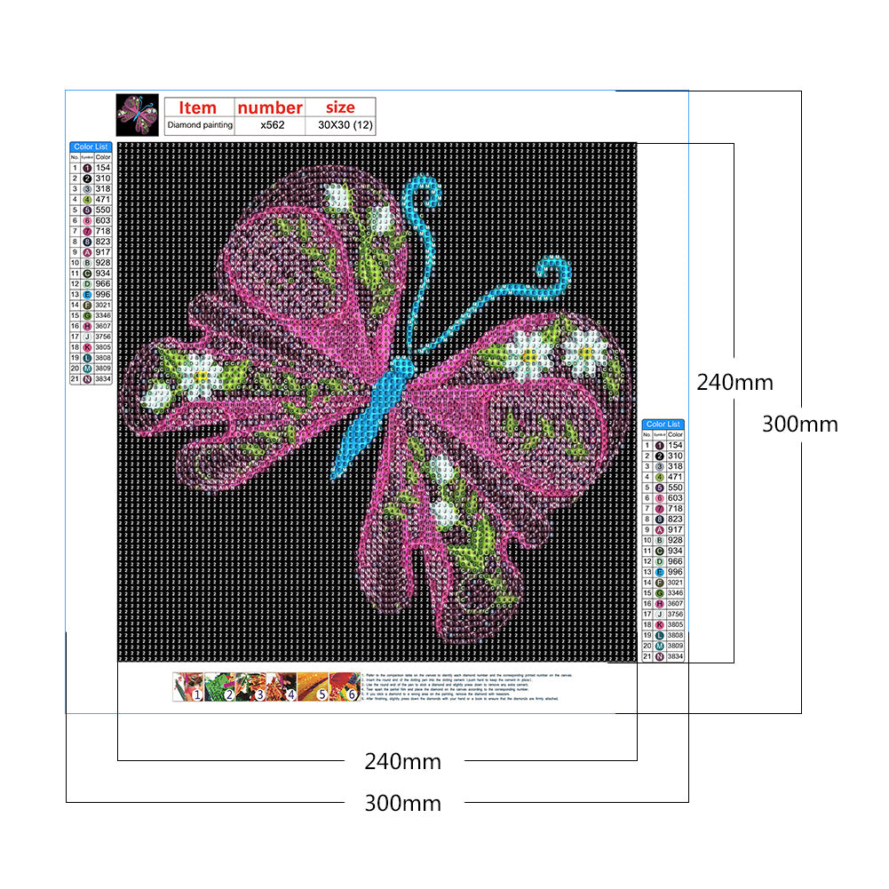 Embroidered Butterfly - Full Round Drill Diamond Painting 30*30CM