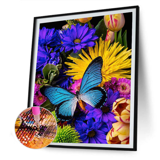 Flower Butterfly - Full Round Drill Diamond Painting 30*40CM
