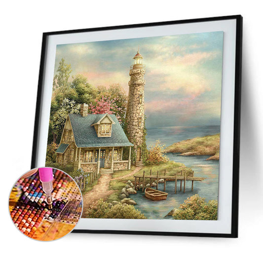 Lighthouse House - Full Round Drill Diamond Painting 50*50CM