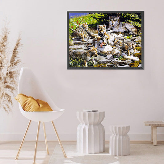 Wolf Family - Full Round Drill Diamond Painting 50*40CM