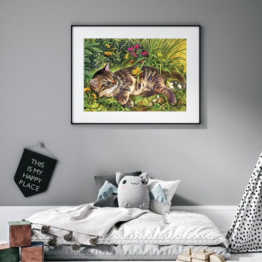 Cat Playing Butterfly - Full Square Drill Diamond Painting 30*40CM