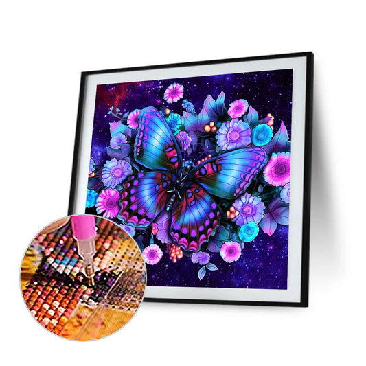 Purple Flower Butterfly - Full Round Drill Diamond Painting 40*40CM