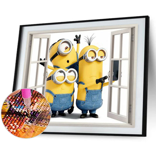 Minions Outside The Window - Full Round Drill Diamond Painting 40*30CM