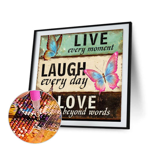 Butterfly In English - Full Round Drill Diamond Painting 40*40CM