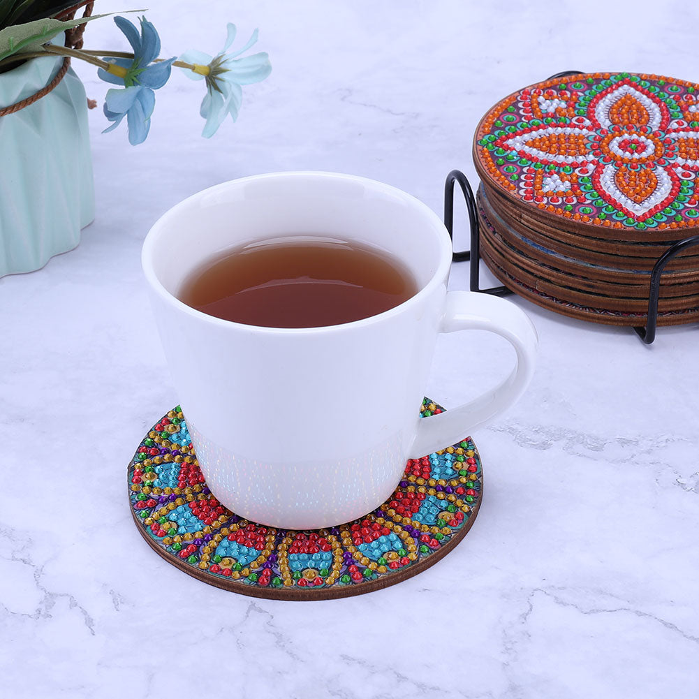 5D DIY Diamond Painting Mandala Wooden Round Coaster Cup Cushion Placemat