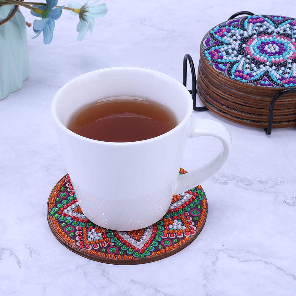 5D DIY Diamond Painting Mandala Wooden Round Coaster Cup Cushion Placemat