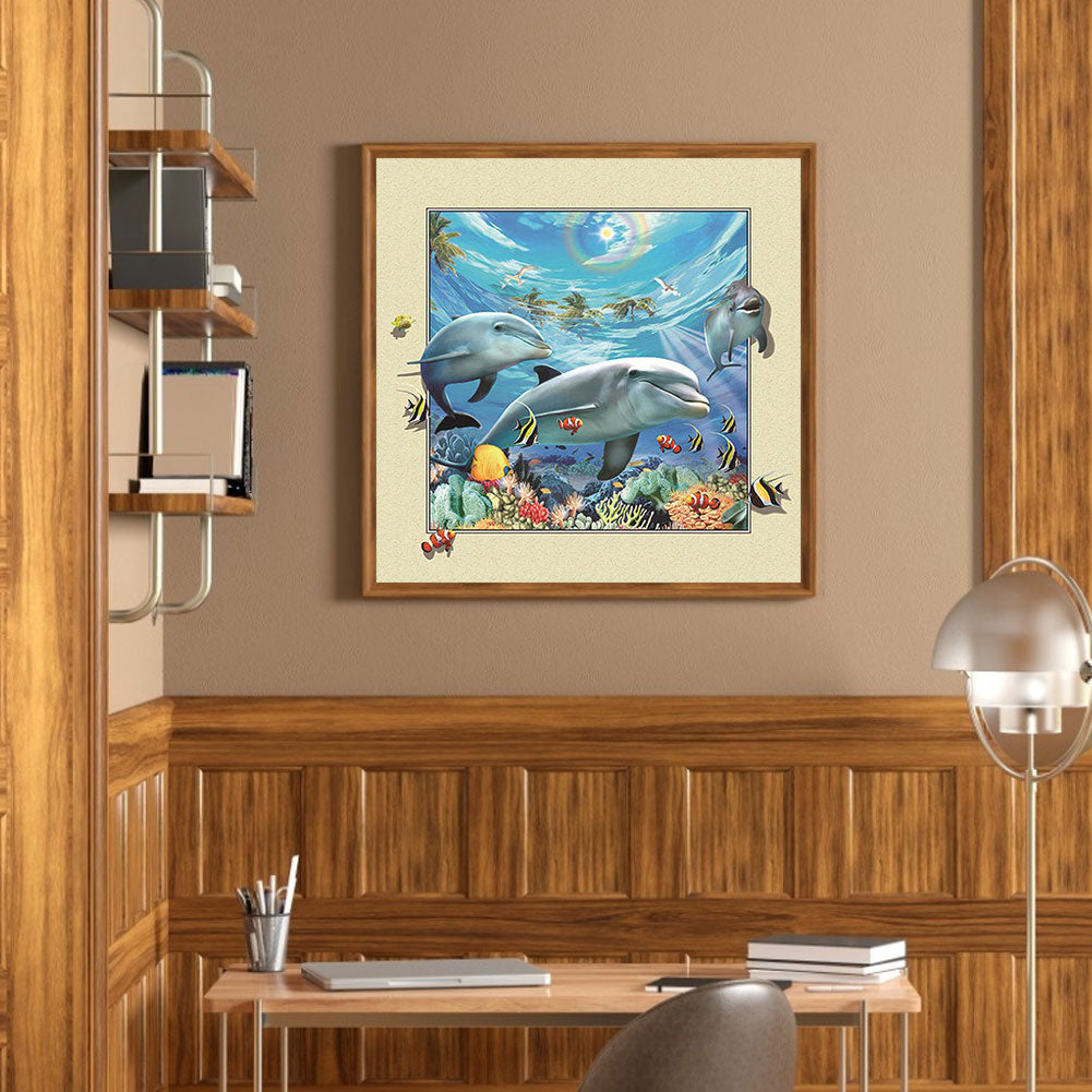 Dolphin Stepping Out Of Frame - Full Round Drill Diamond Painting 30*30CM