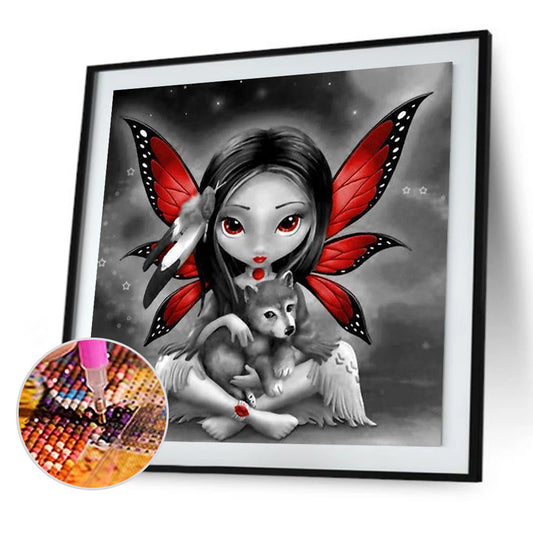 Wolf And Butterfly Girl - Full Square Drill Diamond Painting 30*30CM