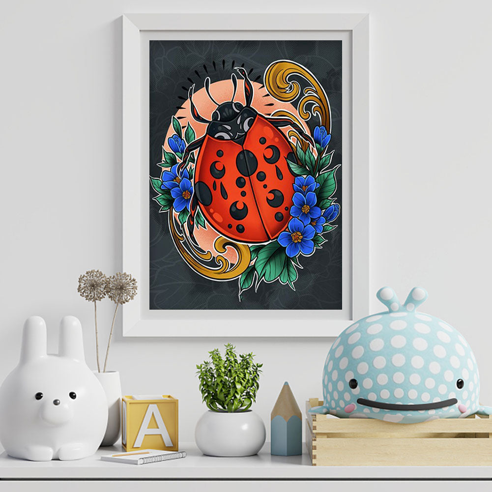 Flower And Ladybug - Full Round Drill Diamond Painting 30*40CM