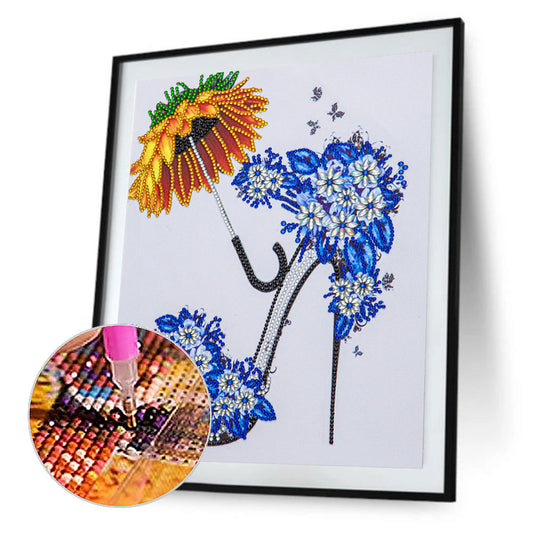Sunflower Umbrella High Heels - Special Shaped Drill Diamond Paiting 30*40CM