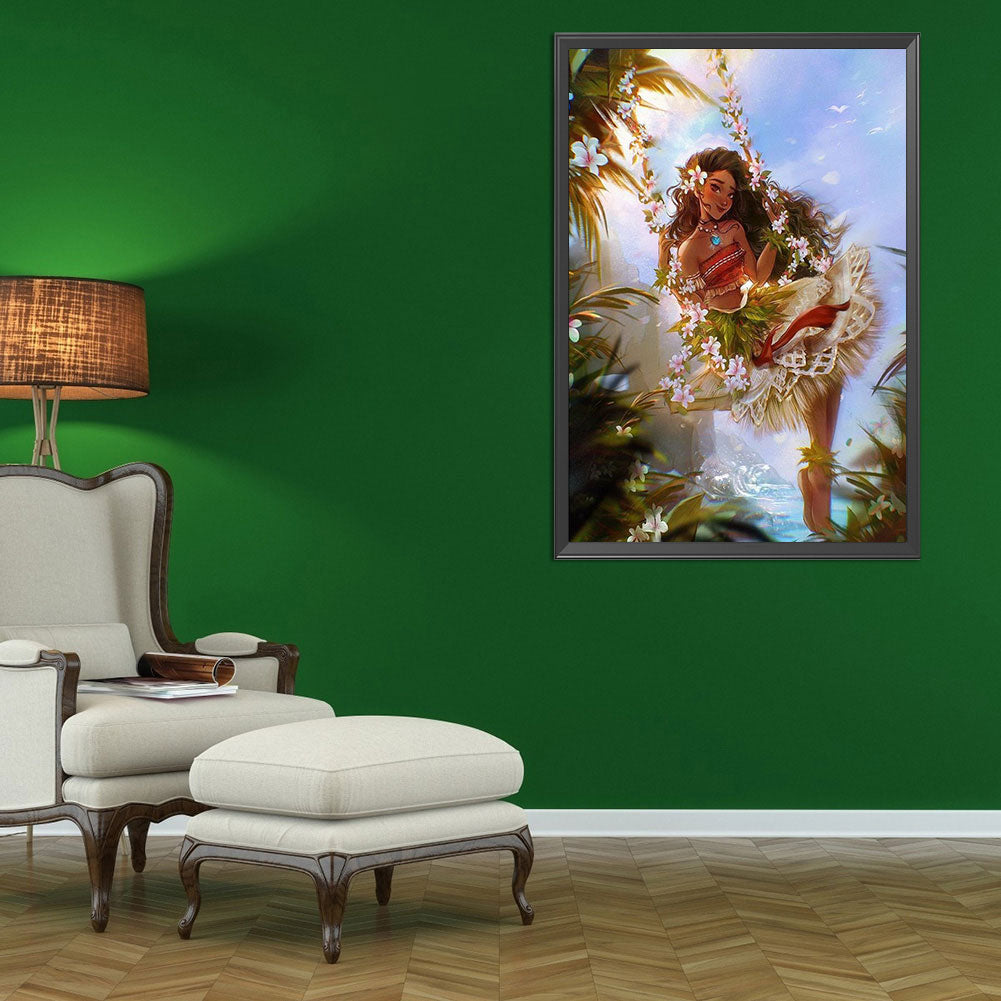 Girl On Swing - Full Round Drill Diamond Painting 40*60CM