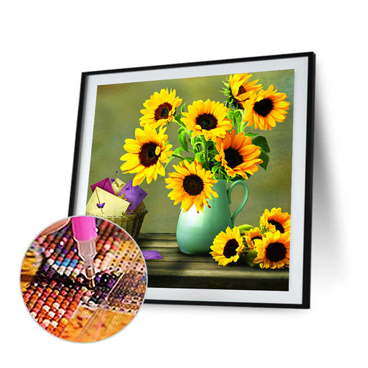 Desktop Sunflower Vase - Full Round Drill Diamond Painting 40*40CM