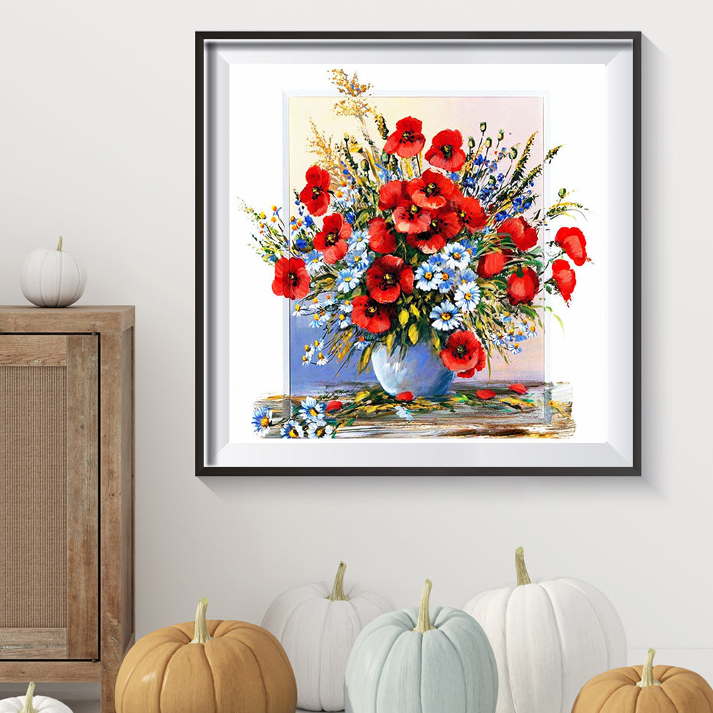 Poppies And Daisies Bouquet - Full Square Drill Diamond Painting 50*50CM