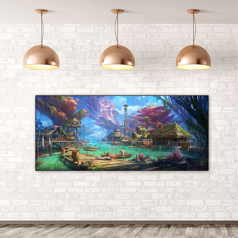 Fishing Village - Full Round Drill Diamond Painting 100*40CM