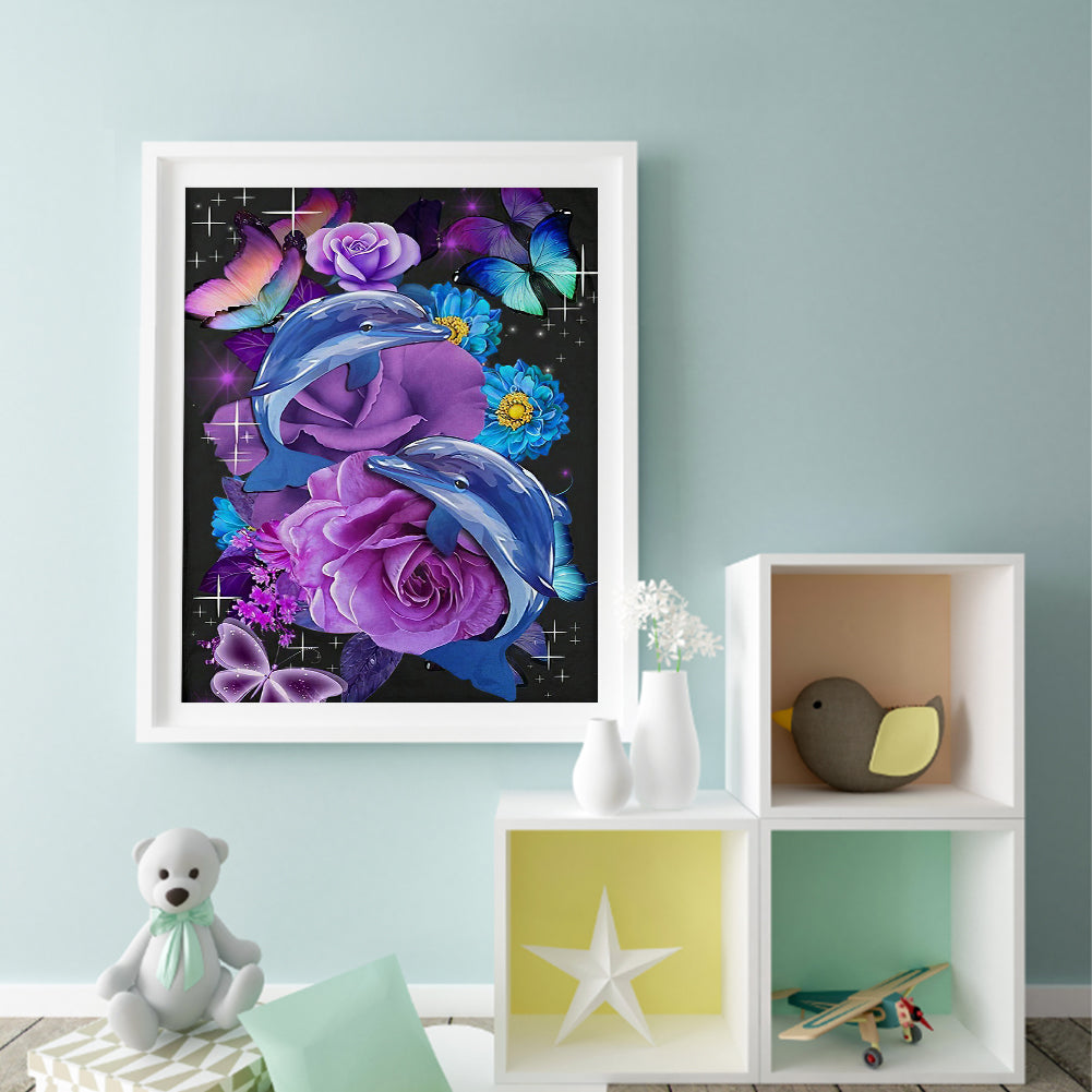 Flower Dolphin - Full Round Drill Diamond Painting 50*60CM