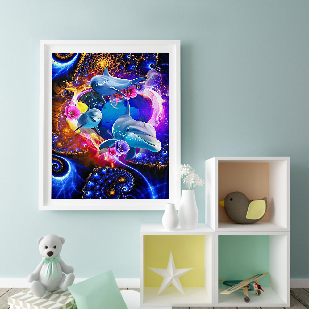 Flower Dolphin - Full Round Drill Diamond Painting 50*60CM