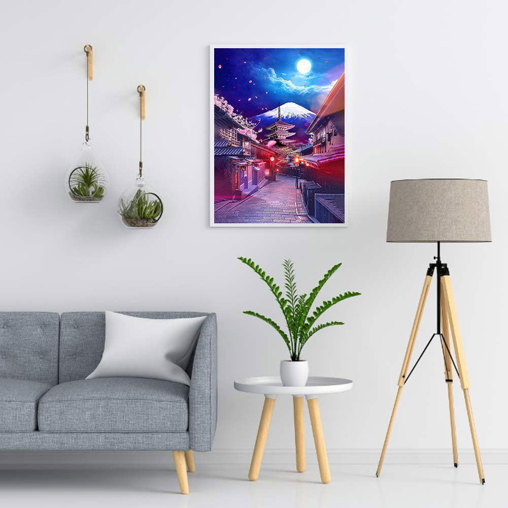 Mount Fuji Under The Moon - Full Round Drill Diamond Painting 35*45CM