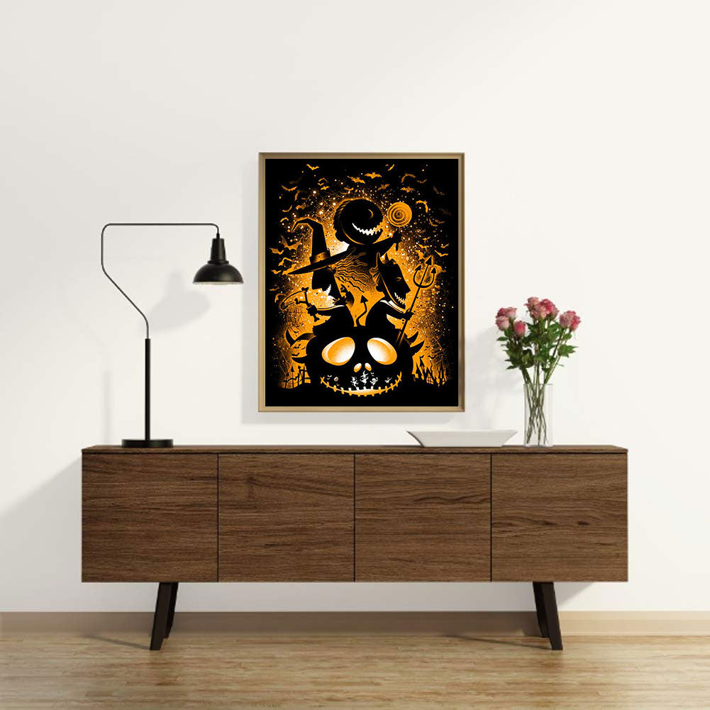 Halloween Pumpkin Ghost Silhouette - Full Round Drill Diamond Painting 30*40CM