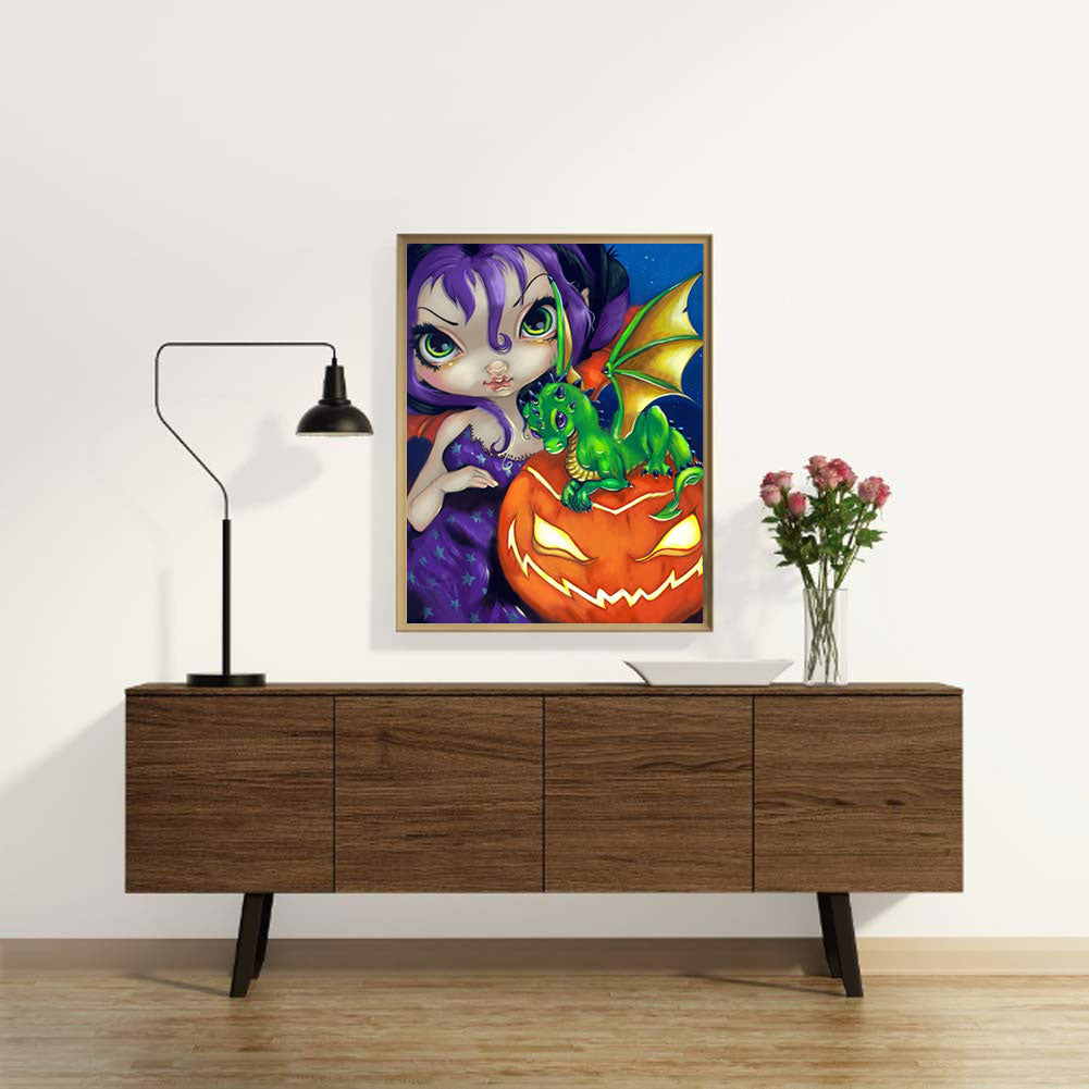 Halloween Pumpkin Girl - Full Round Drill Diamond Painting 30*40CM