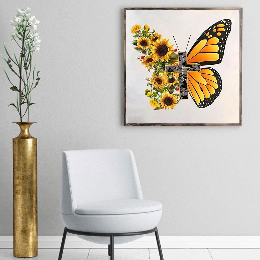 Butterfly Sunflower - Full Round Drill Diamond Painting 30*30CM