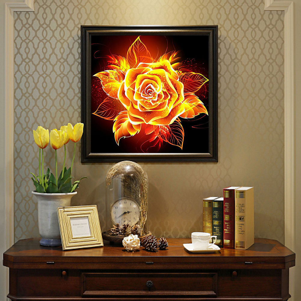 Blooming Fire Rose - Full Round Drill Diamond Painting 50*50CM