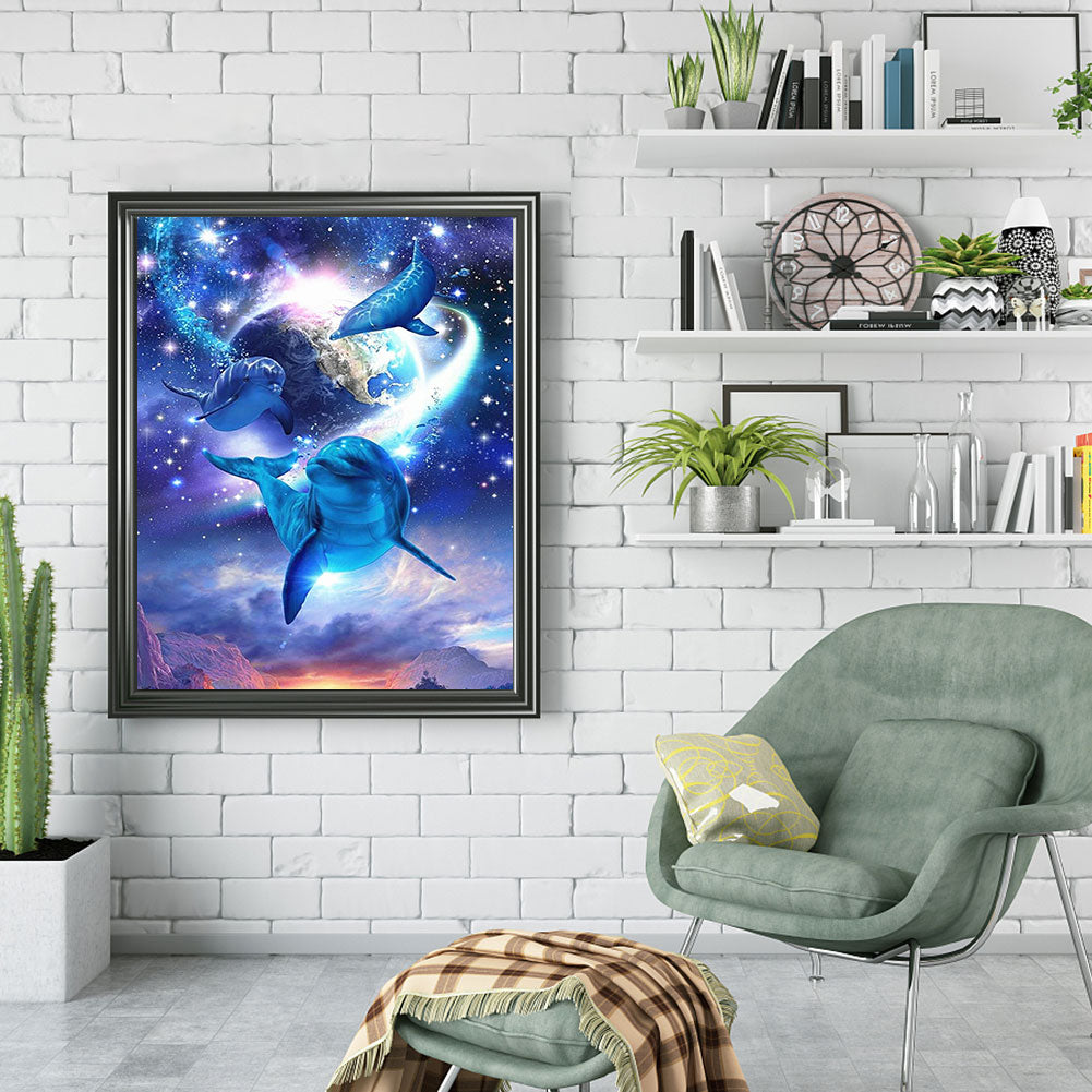 Planet Dolphin - Full Round Drill Diamond Painting 50*60CM