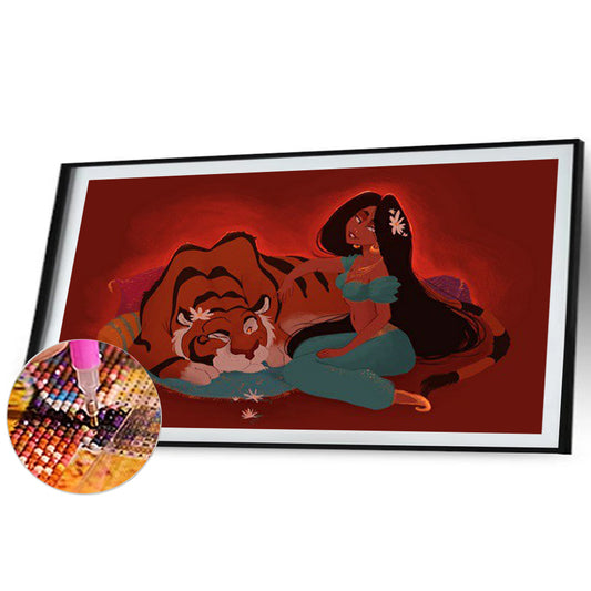 Princess Jasmine And Tiger 50*30CM(Canvas) Full Round Drill Diamond Painting