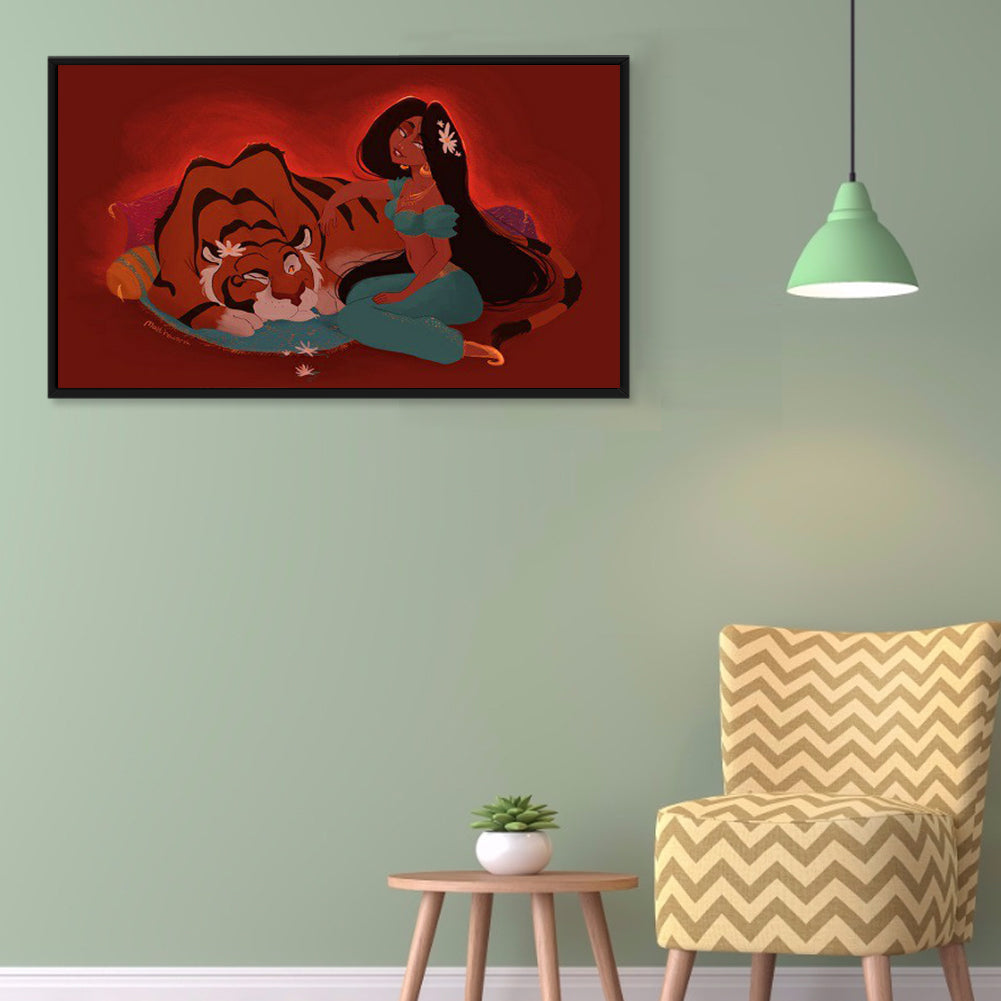 Princess Jasmine And Tiger 50*30CM(Canvas) Full Round Drill Diamond Painting