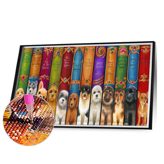 Dog Bookshelf - Full Round Drill Diamond Painting 50*30CM