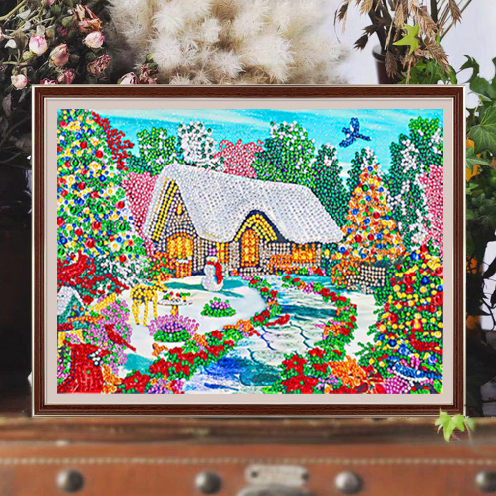 Snow Cabin - Special Shaped Drill Diamond Painting 40*30CM