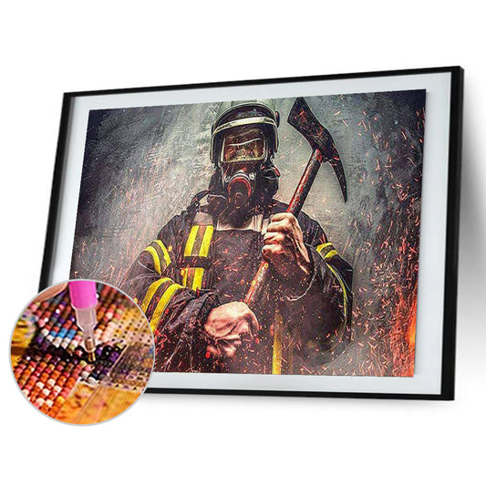 Firefighter With Hammer - Full Round Drill Diamond Painting 40*30CM
