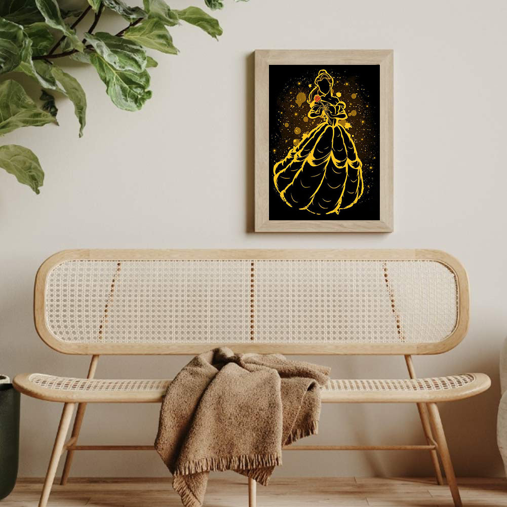 Princess Belle Silhouette - Full Round Drill Diamond Painting 30*40CM