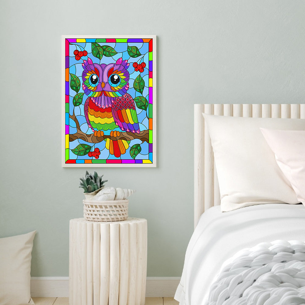 Rainbow Owl - Special Shaped Drill Diamond Painting 30*40CM