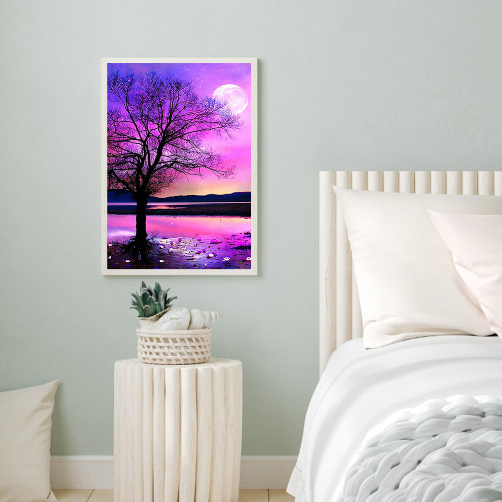 Purple Aurora Night Scene - Full Round Drill Diamond Painting 40*50CM