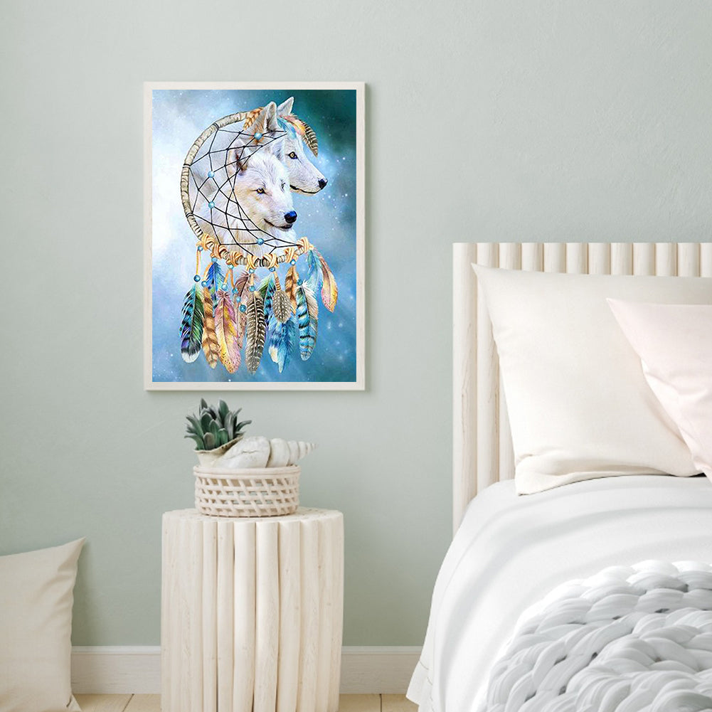 Dream Catcher Wolf - Full Round Drill Diamond Painting 40*50CM
