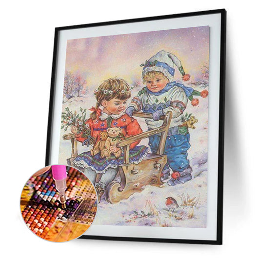 Kid Snow Skiing - Full Square Drill Diamond Painting 30*40CM