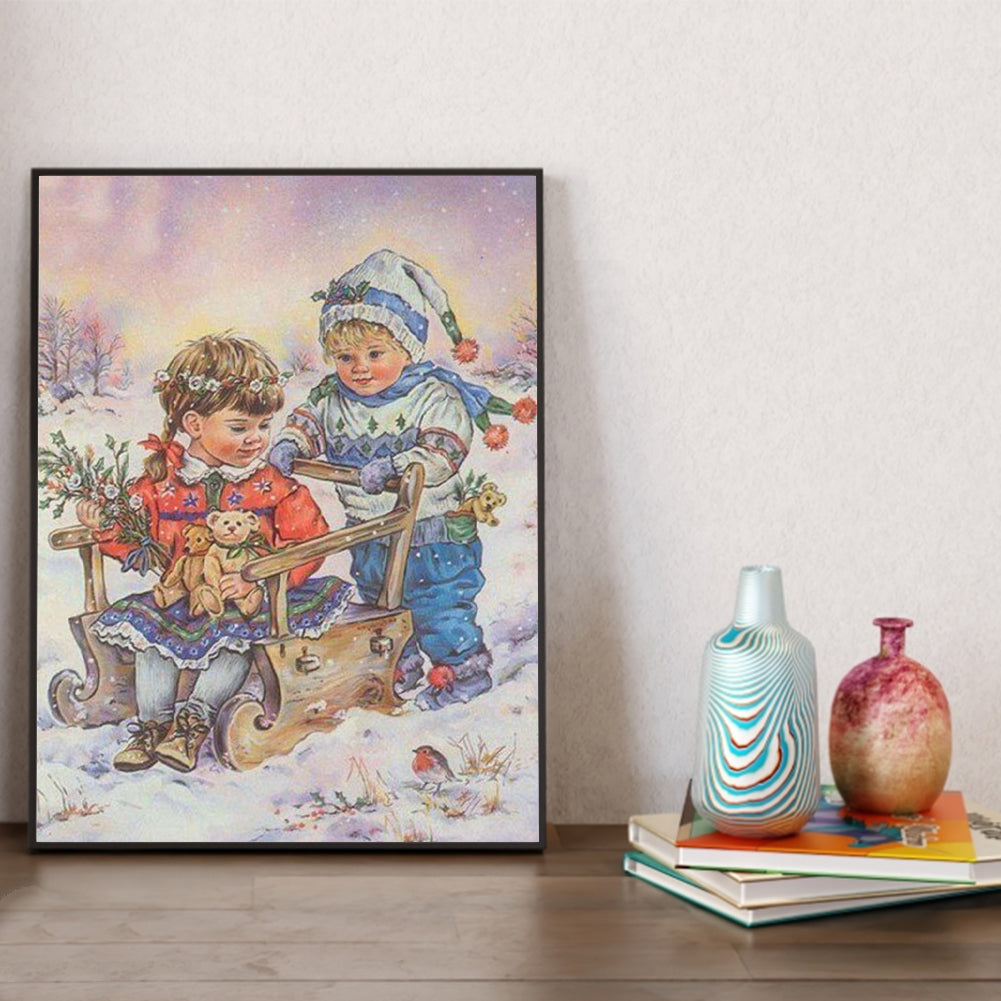 Kid Snow Skiing - Full Square Drill Diamond Painting 30*40CM