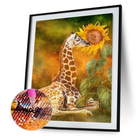 Sunflower Giraffe - Full Round Drill Diamond Painting 30*40CM