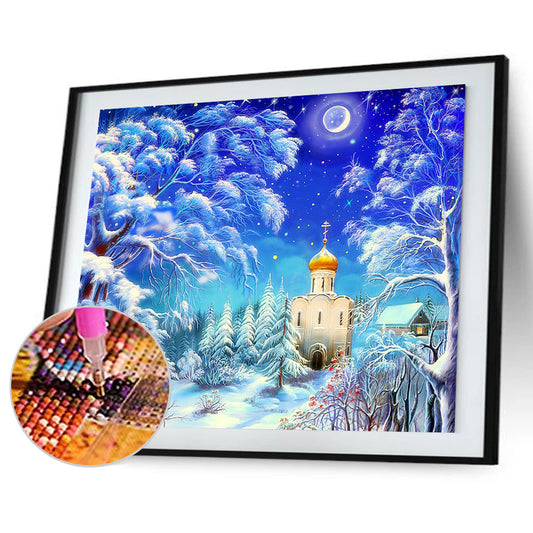 Moon Snow Church - Full Round Drill Diamond Painting 60*50CM