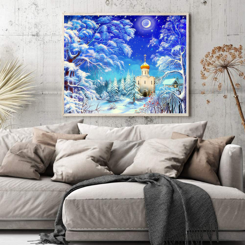 Moon Snow Church - Full Round Drill Diamond Painting 60*50CM
