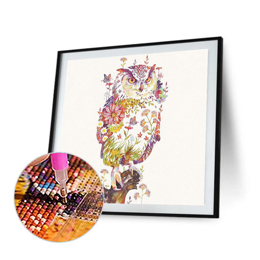 Flower Owl - Full Round Drill Diamond Painting 50*50cm