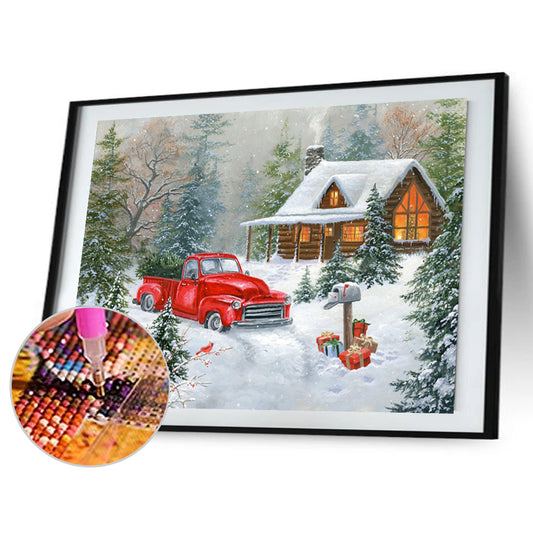 Snow House And Car - Full Round Drill Diamond Painting 40*30CM