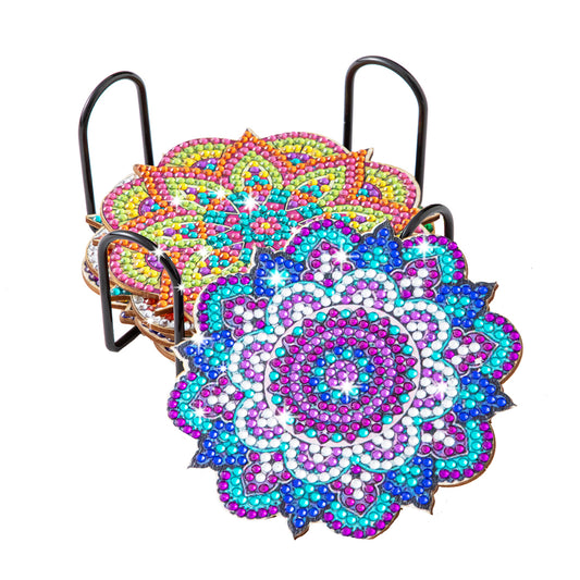 DIY Diamonds Painting Coaster Woodiness with Rack Rhinestones Cup Pad Home Decor