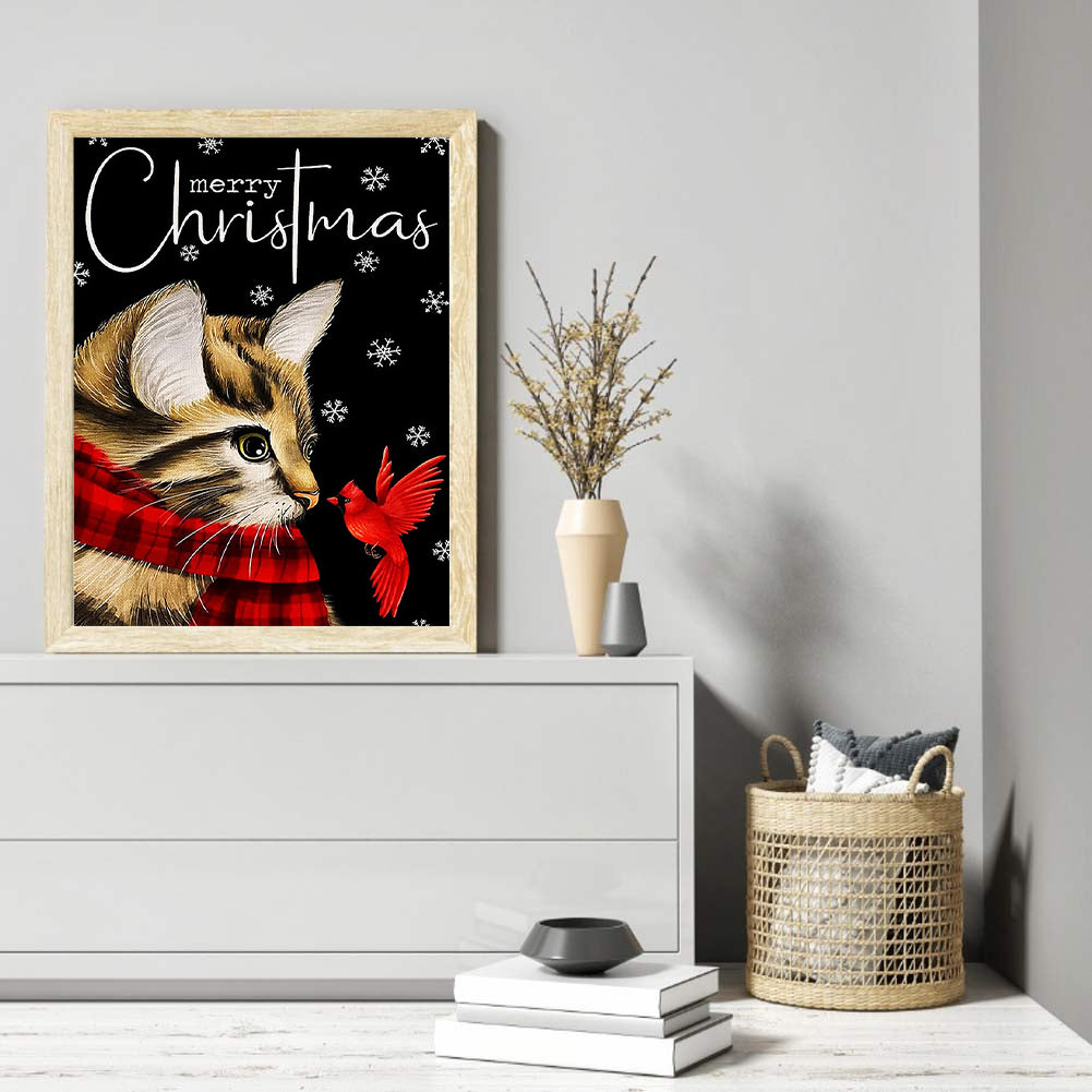 Christmas Cat - Full Round Drill Diamond Painting 30*40CM