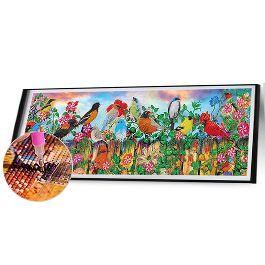 Birds On Fence - Special Shaped Drill Diamond Painting 80*30CM