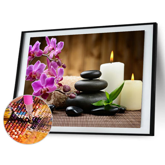Phalaenopsis Candle Zen Stone - Full Round Drill Diamond Painting 40*30CM
