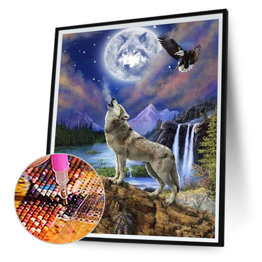 Wolf Howling Under The Moon - Full Round Drill Diamond Painting 40*50CM