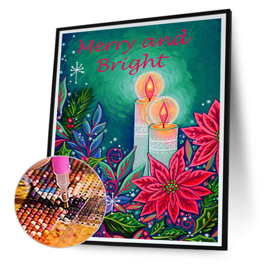 Christmas Poinsettia Candles - Full Round Drill Diamond Painting 30*40CM